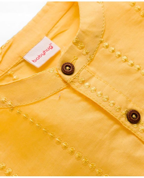 Babyhug 100% Cotton Woven   Cambric Full Sleeves  Embroidered Kurta & Pyjama Set - Yellow