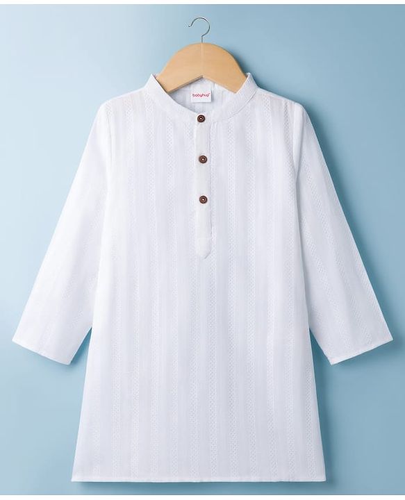 Babyhug 100% Cotton Dobby Woven Full Length Solid Kurta - White