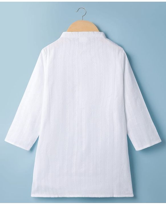 Babyhug 100% Cotton Dobby Woven Full Length Solid Kurta - White