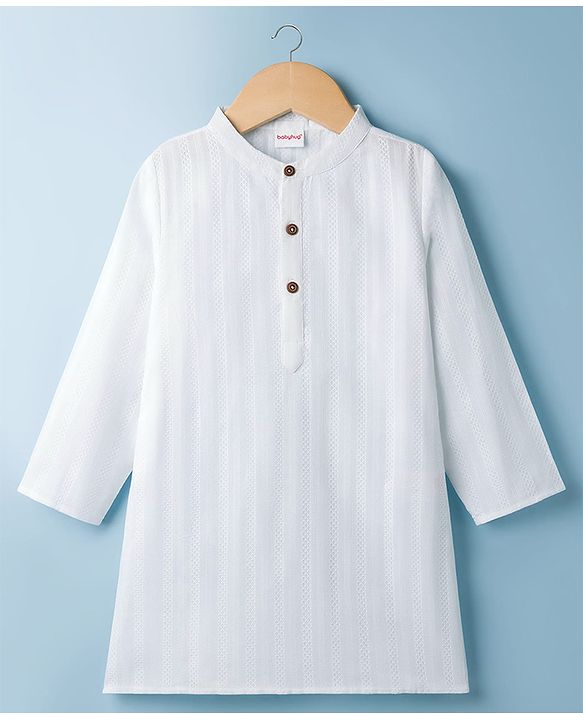 Babyhug 100% Cotton Woven Full Sleeves Embroidered Kurta -White