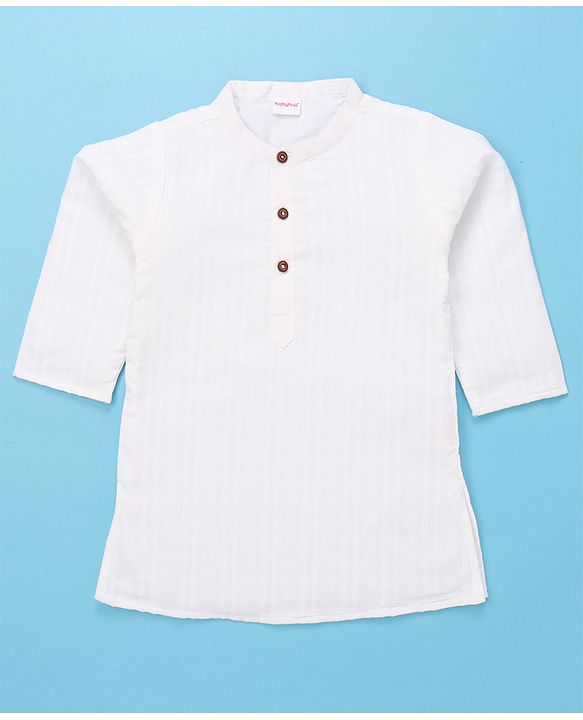 Babyhug 100% Cotton Woven Full Sleeves Embroidered Kurta -White