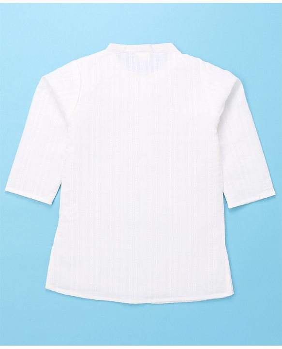 Babyhug 100% Cotton Woven Full Sleeves Embroidered Kurta -White