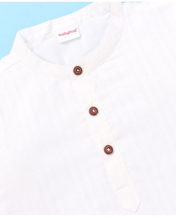 Babyhug 100% Cotton Woven Full Sleeves Embroidered Kurta -White
