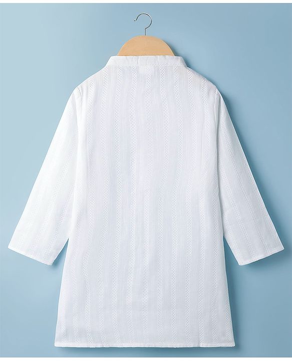 Babyhug 100% Cotton Woven Full Sleeves Embroidered Kurta -White