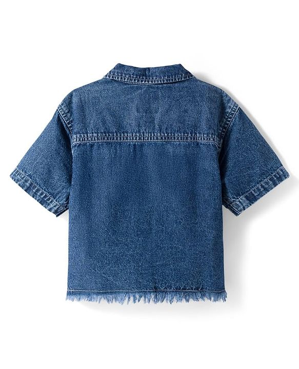 Pine Kids Cotton Knit Half Sleeves Co-ords Solid Color Denim Top & Jeans Set - Blue