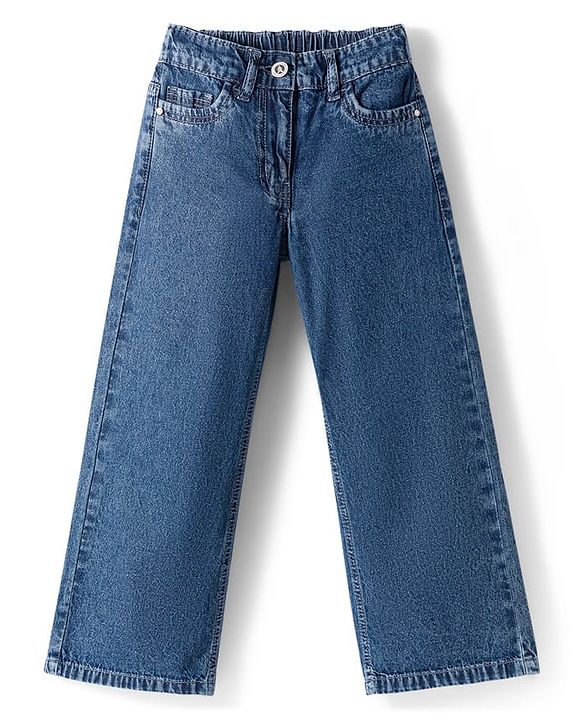 Pine Kids Cotton Knit Half Sleeves Co-ords Solid Color Denim Top & Jeans Set - Blue