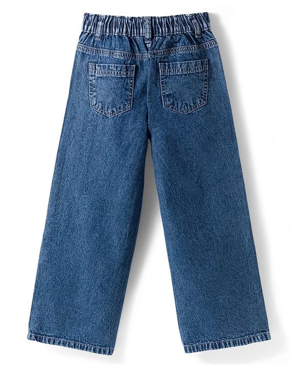 Pine Kids Cotton Knit Half Sleeves Co-ords Solid Color Denim Top & Jeans Set - Blue