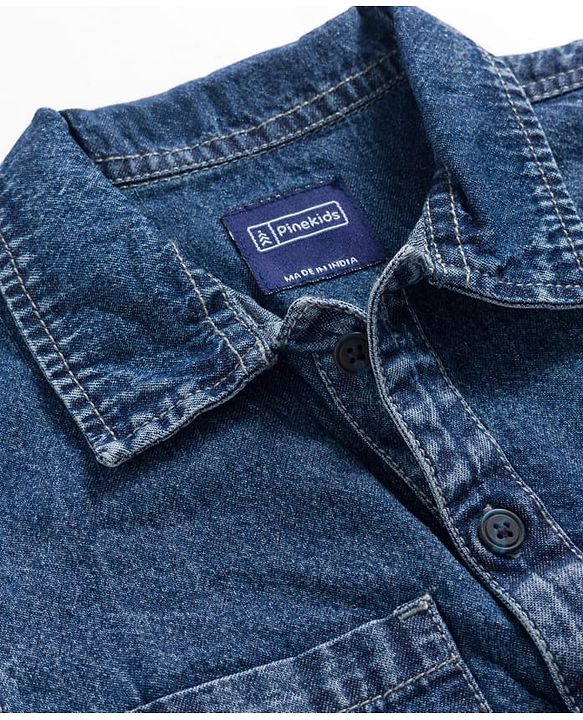 Pine Kids Cotton Knit Half Sleeves Co-ords Solid Color Denim Top & Jeans Set - Blue