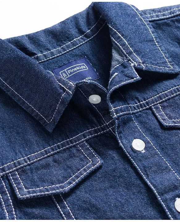 Pine Kids Cotton Knit Half Sleeves Co-ords Solid Color Denim Top & Jeans Set - Blue
