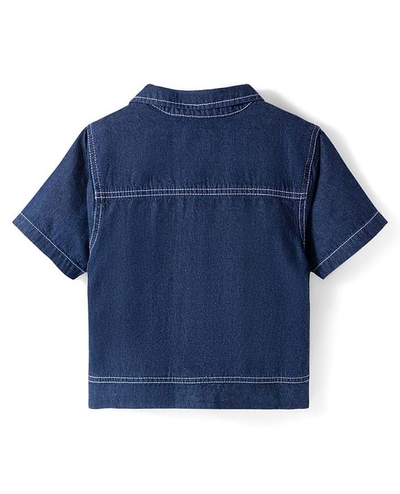 Pine Kids Cotton Knit Half Sleeves Co-ords Solid Color Denim Top & Jeans Set - Blue