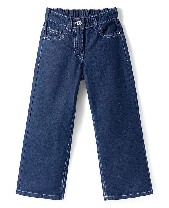 Pine Kids Cotton Knit Half Sleeves Co-ords Solid Color Denim Top & Jeans Set - Blue