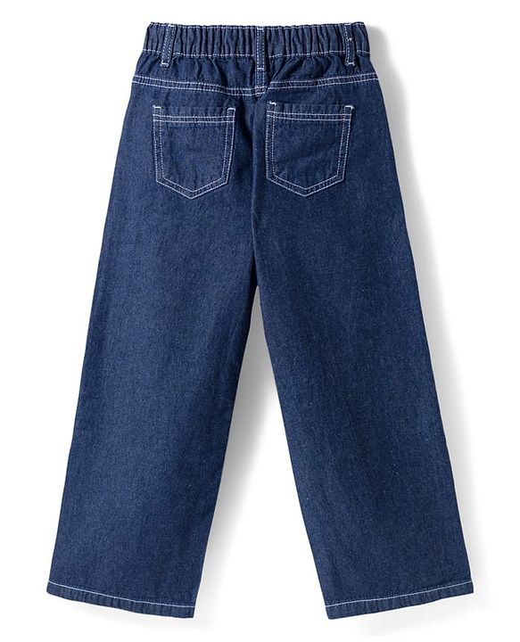 Pine Kids Cotton Knit Half Sleeves Co-ords Solid Color Denim Top & Jeans Set - Blue