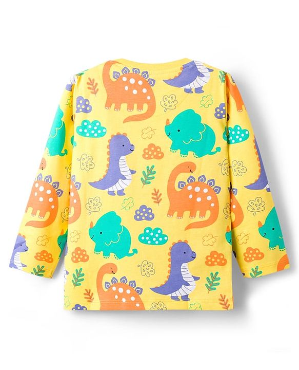 Babyhug Cotton Knit Full Sleeves T-Shirt & Lounge Pant Co-ords Night Suit With Dino Print - Yellow