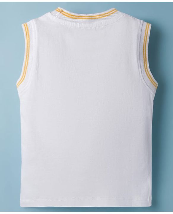 Babyhug 100% Cotton Knit Sleeveless T-Shirt With Animal Print - White