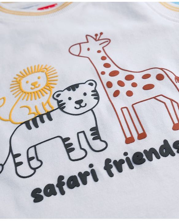 Babyhug 100% Cotton Knit Sleeveless T-Shirt With Animal Print - White