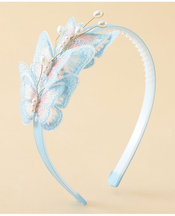 Pine Kids Free Size Hair Band With Butterfly Applique - Light Blue