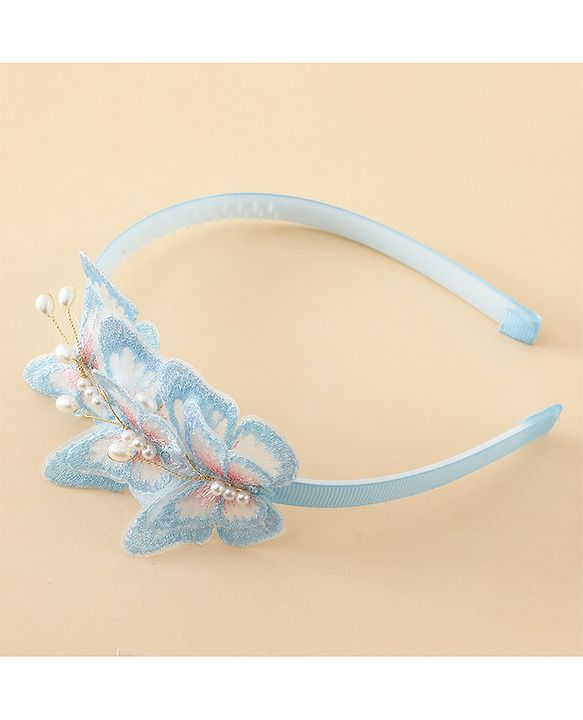 Pine Kids Free Size Hair Band With Butterfly Applique - Light Blue