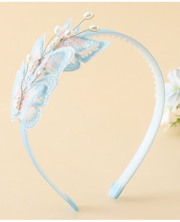 Pine Kids Free Size Hair Band With Butterfly Applique - Light Blue