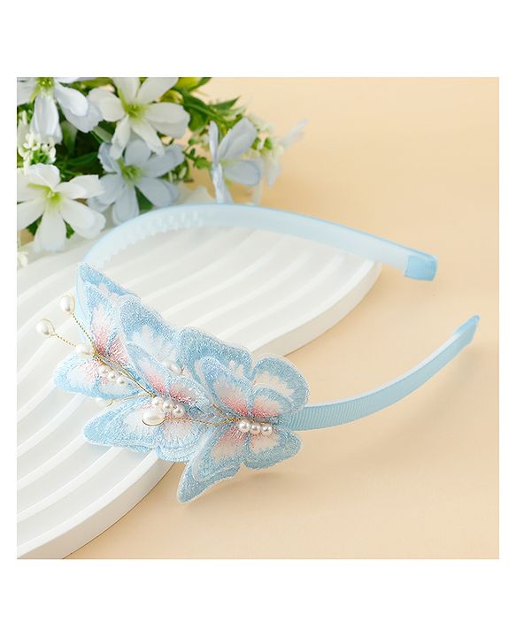 Pine Kids Free Size Hair Band With Butterfly Applique - Light Blue