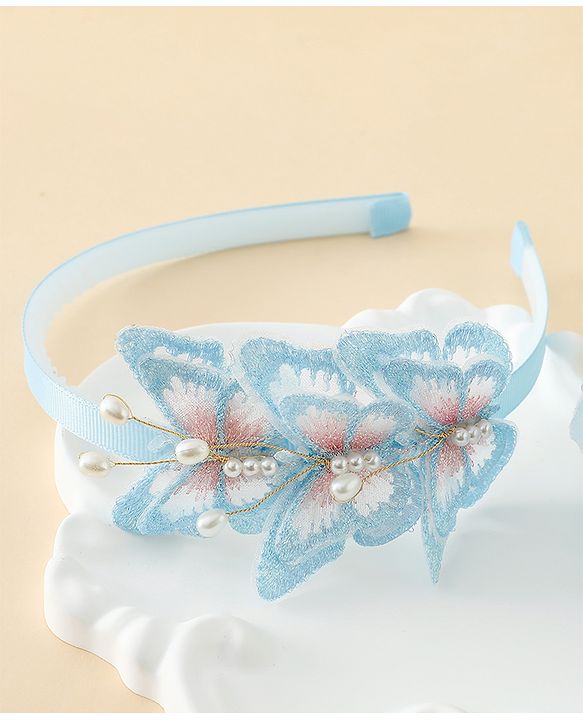 Pine Kids Free Size Hair Band With Butterfly Applique - Light Blue
