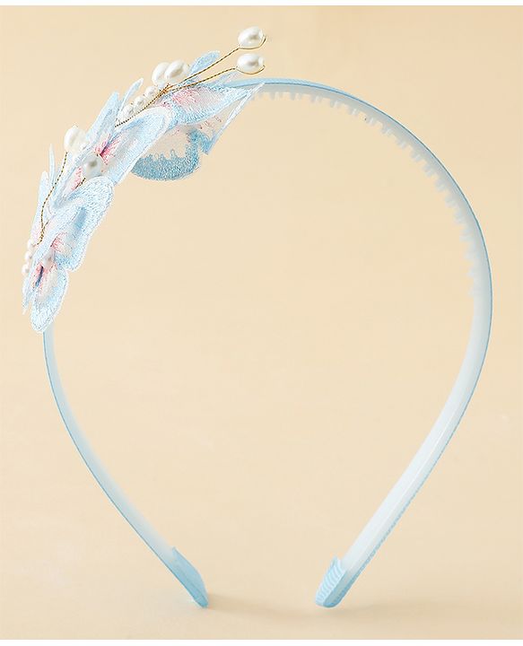 Pine Kids Free Size Hair Band With Butterfly Applique - Light Blue