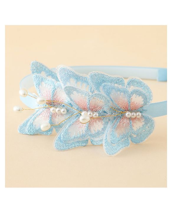 Pine Kids Free Size Hair Band With Butterfly Applique - Light Blue