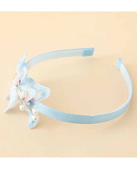 Pine Kids Free Size Hair Band With Butterfly Applique - Light Blue