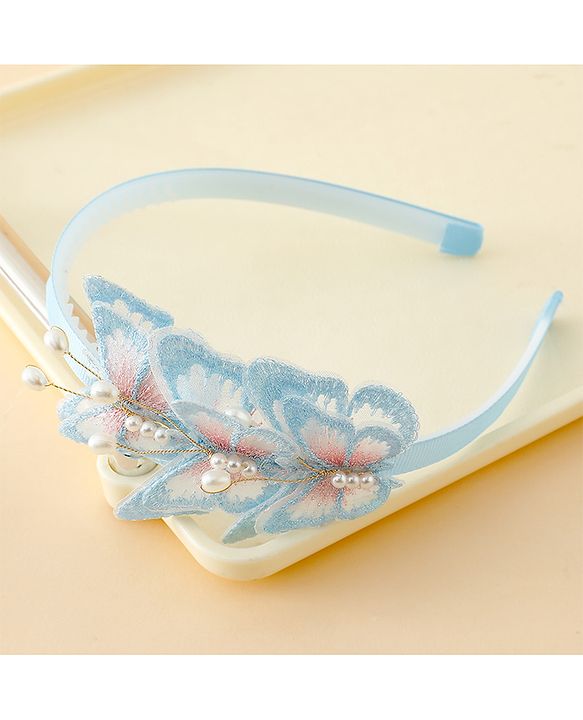 Pine Kids Free Size Hair Band With Butterfly Applique - Light Blue