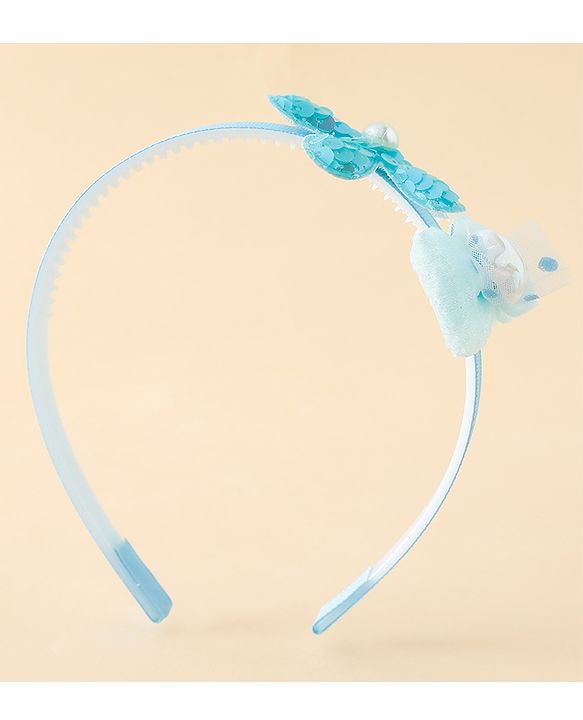 Babyhug Free Size Hair Band With Bow & Sequinned Floral Applique -Light Blue