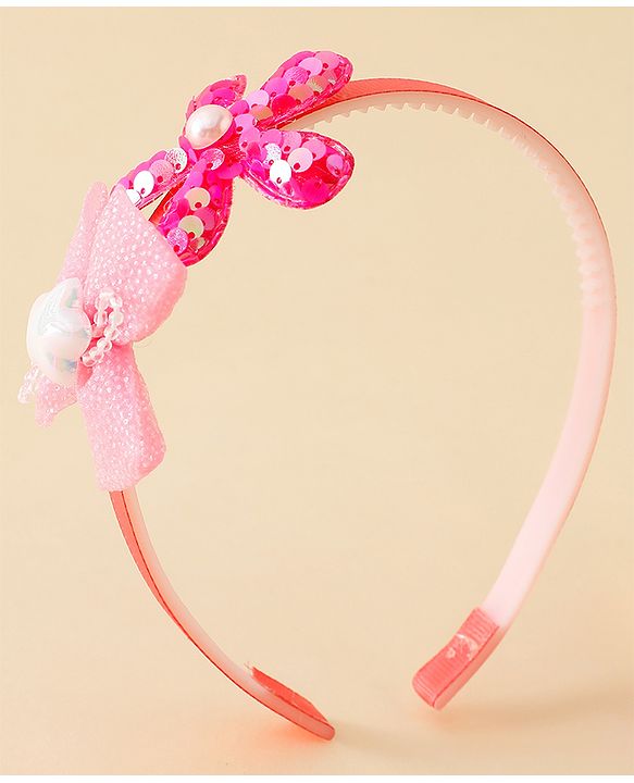 Babyhug Free Size Hair Band With Bow & Sequinned Floral Applique -Light Blue