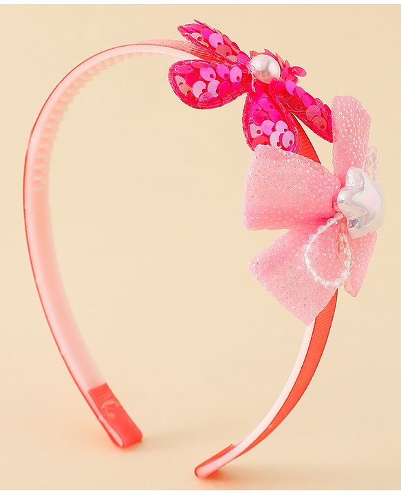 Babyhug Free Size Hair Band With Bow & Sequinned Floral Applique -Light Blue