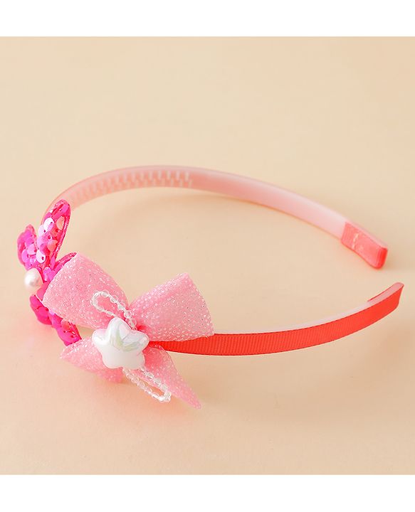 Babyhug Free Size Hair Band With Bow & Sequinned Floral Applique -Light Blue
