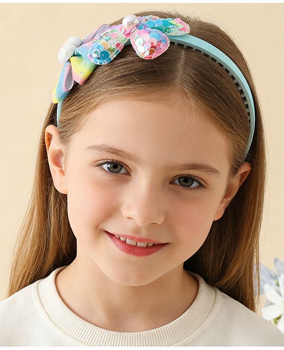 Babyhug Free Size Hair Band With Bow & Sequinned Floral Applique - Multicolour
