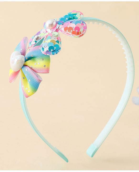 Babyhug Free Size Hair Band With Bow & Sequinned Floral Applique - Multicolour