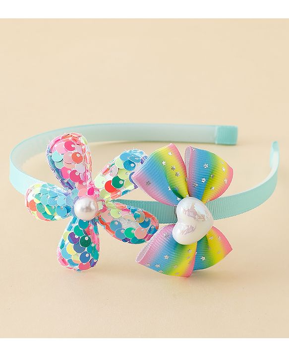 Babyhug Free Size Hair Band With Bow & Sequinned Floral Applique - Multicolour