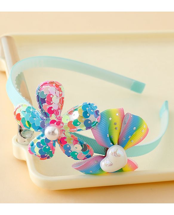 Babyhug Free Size Hair Band With Bow & Sequinned Floral Applique - Multicolour