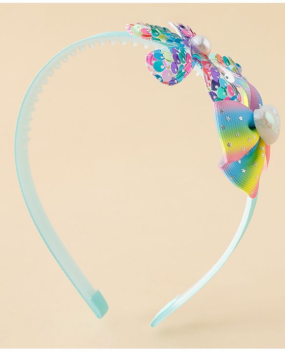 Babyhug Free Size Hair Band With Bow & Sequinned Floral Applique - Multicolour