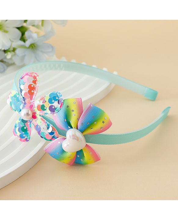 Babyhug Free Size Hair Band With Bow & Sequinned Floral Applique - Multicolour