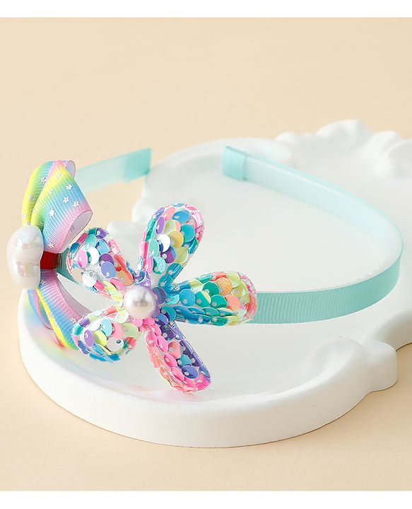 Babyhug Free Size Hair Band With Bow & Sequinned Floral Applique - Multicolour