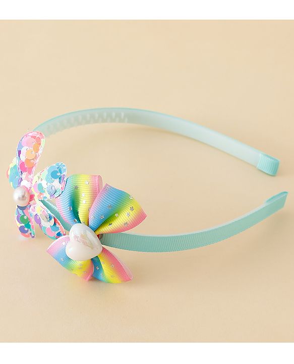 Babyhug Free Size Hair Band With Bow & Sequinned Floral Applique - Multicolour