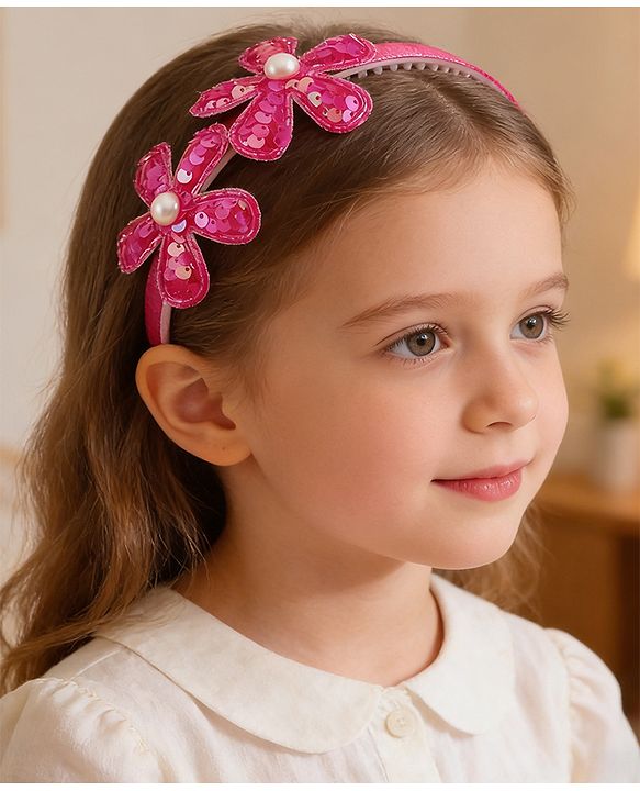 Babyhug Free Size Hair Bands with Floral Applique - Fuchsia
