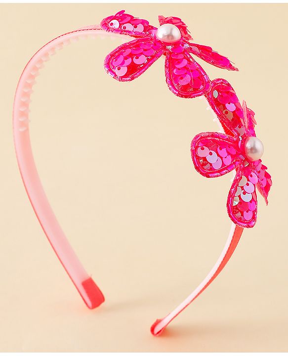Babyhug Free Size Hair Bands with Floral Applique - Fuchsia