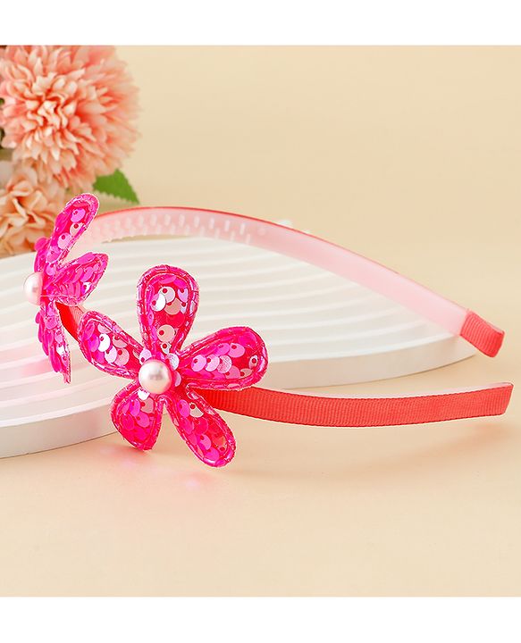 Babyhug Free Size Hair Bands with Floral Applique - Fuchsia