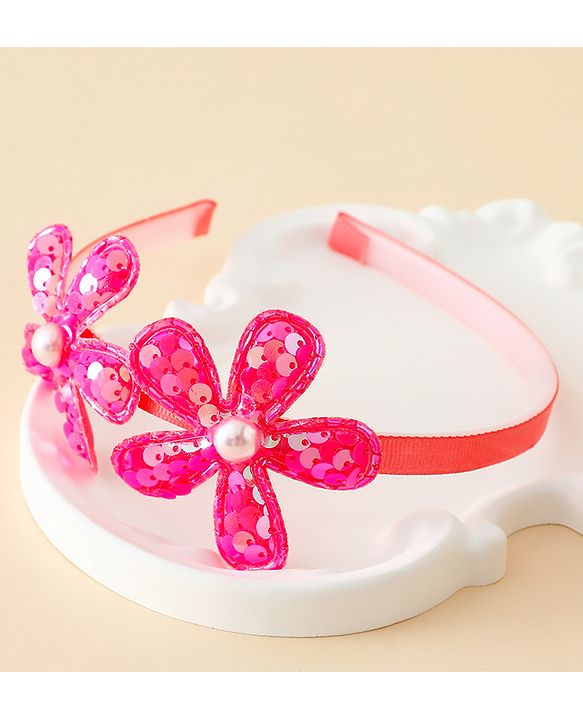 Babyhug Free Size Hair Bands with Floral Applique - Fuchsia