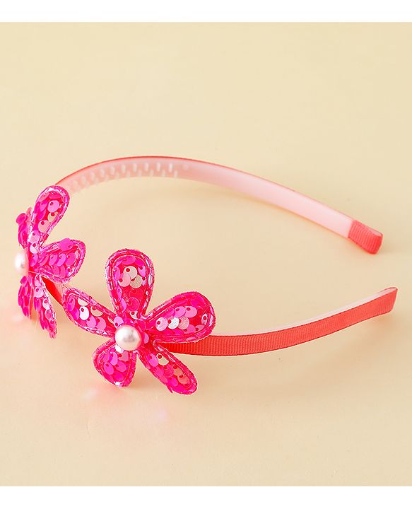 Babyhug Free Size Hair Bands with Floral Applique - Fuchsia
