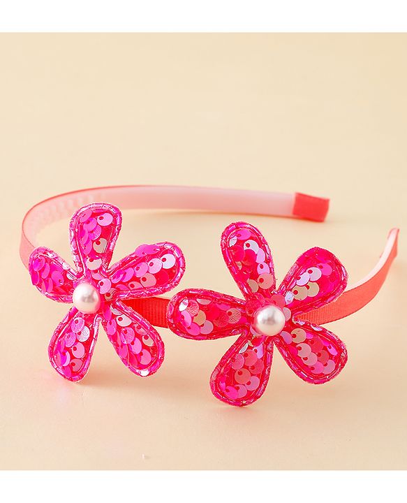 Babyhug Free Size Hair Bands with Floral Applique - Fuchsia