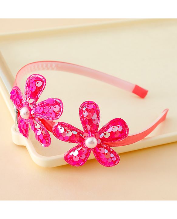 Babyhug Free Size Hair Bands with Floral Applique - Fuchsia