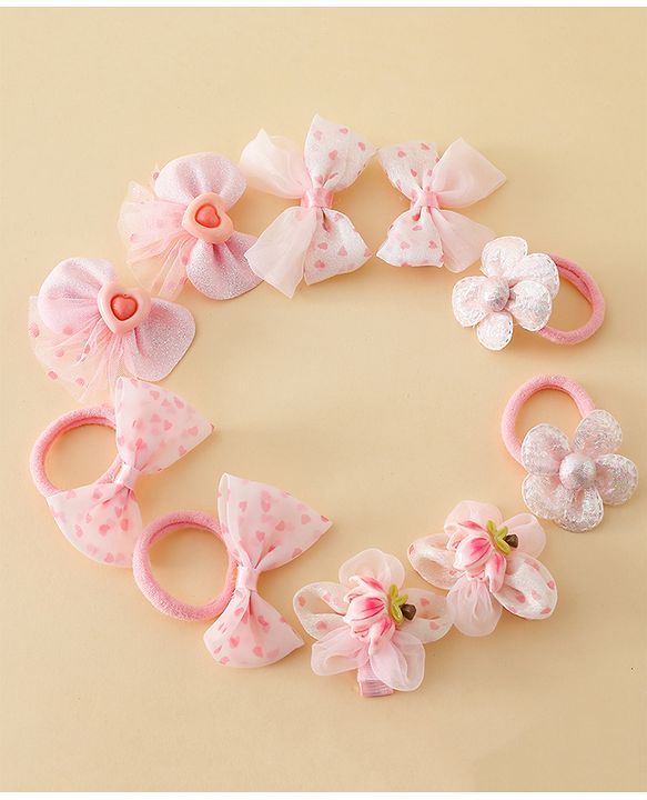 Babyhug Free Size Bow & Butterfly Hair Clips & Rubber Bands Pack of 10- Pink