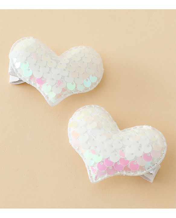 Pine Kids Free Size Sequin Heart Hair Clips Pack Of 2 - White.