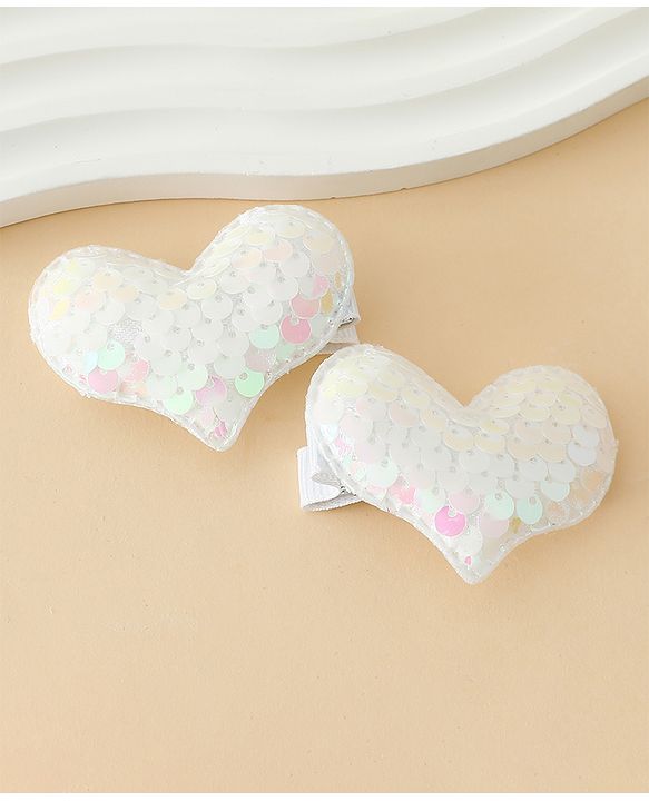 Pine Kids Free Size Sequin Heart Hair Clips Pack Of 2 - White.